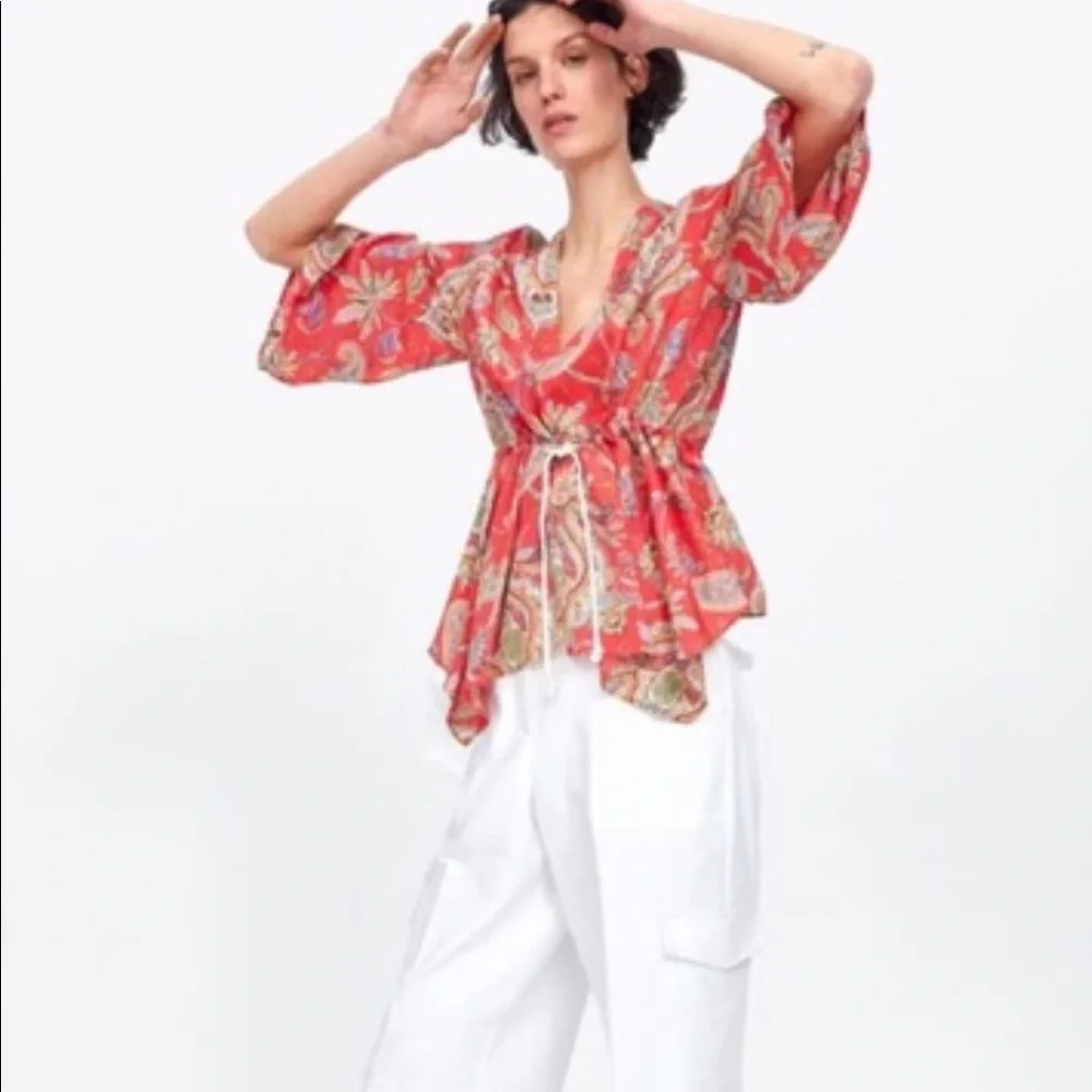 Zara Printed Top with Drawstring - Picture 2 of 8